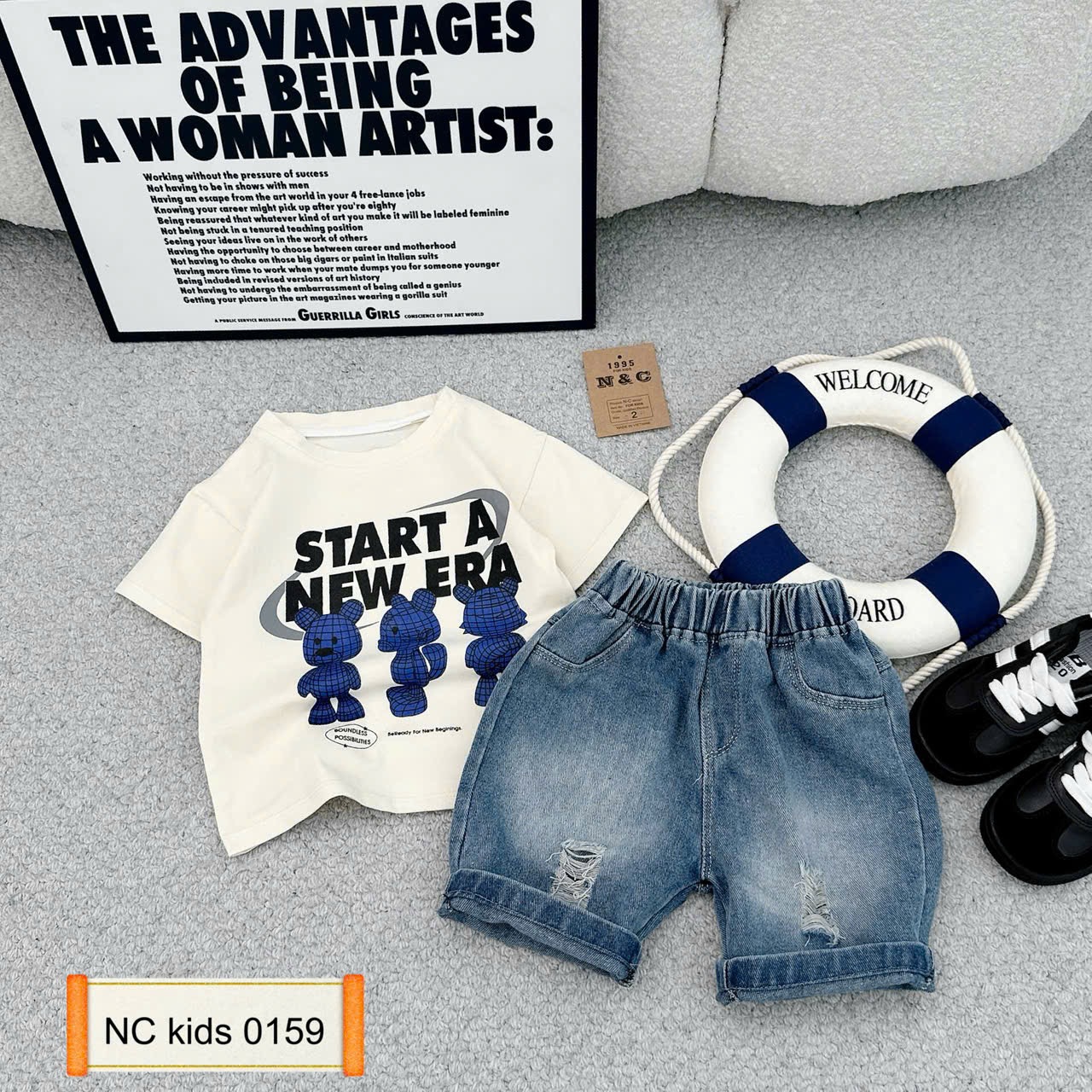 Sét bộ gấu quầm sooc bò xanh bé trai