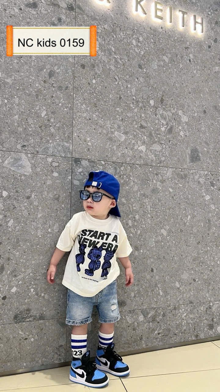 Sét bộ gấu quầm sooc bò xanh bé trai