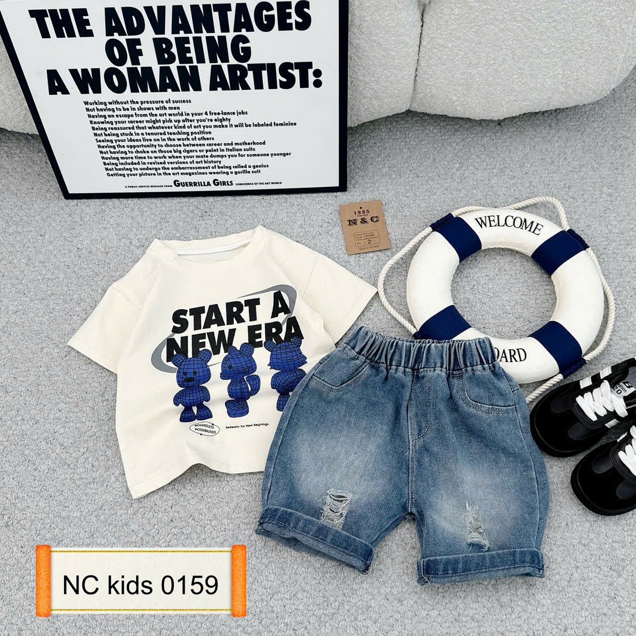 Sét bộ gấu quầm sooc bò xanh bé trai