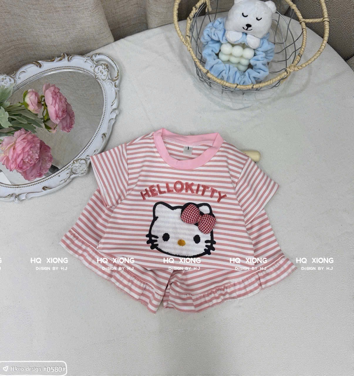 Sét bộ kitty kẻ 3 màu bé gái xk