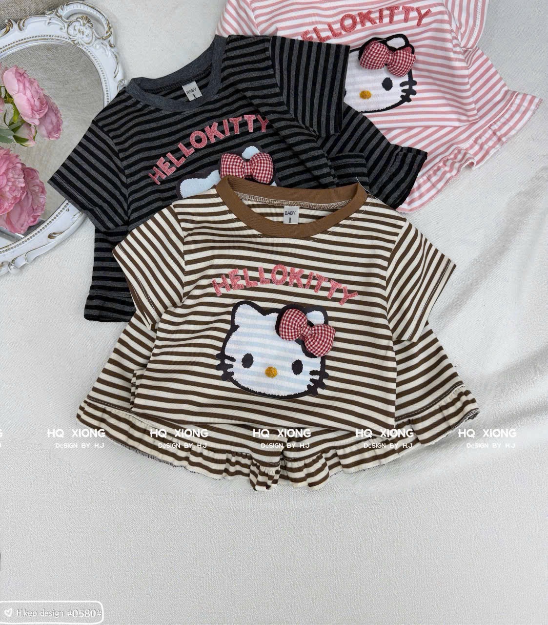 Sét bộ kitty kẻ 3 màu bé gái xk