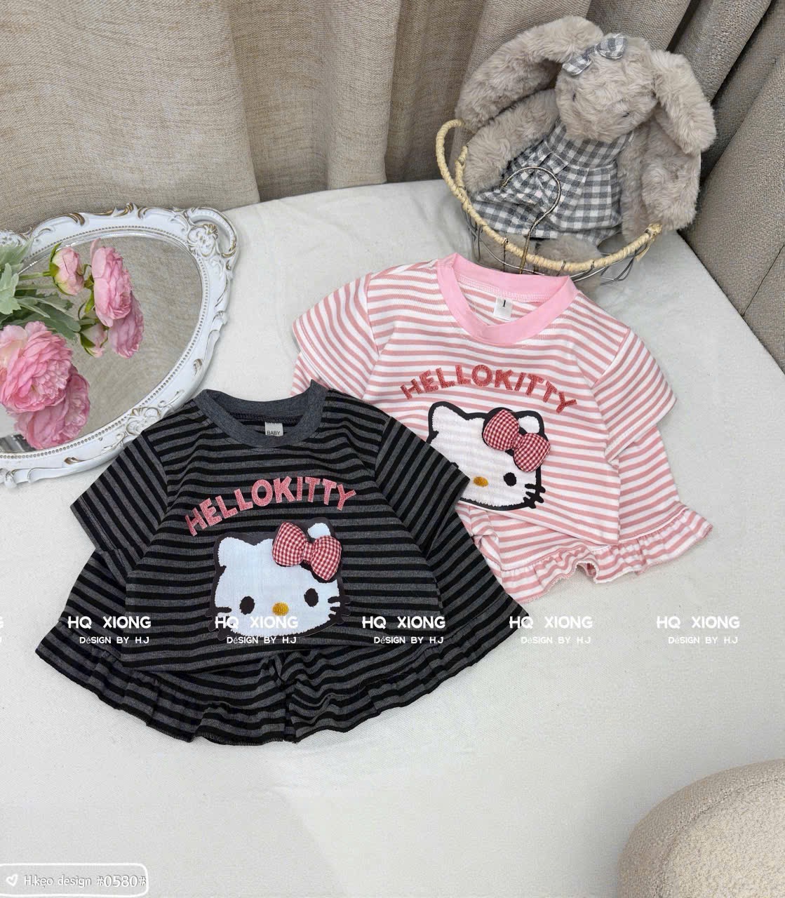 Sét bộ kitty kẻ 3 màu bé gái xk