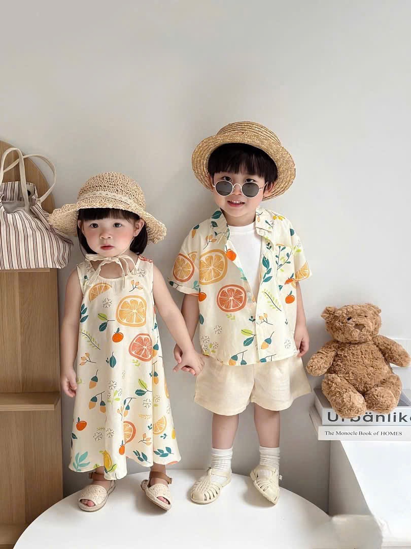 Sét cặp bộ (váy) hoa quả bé trai gái