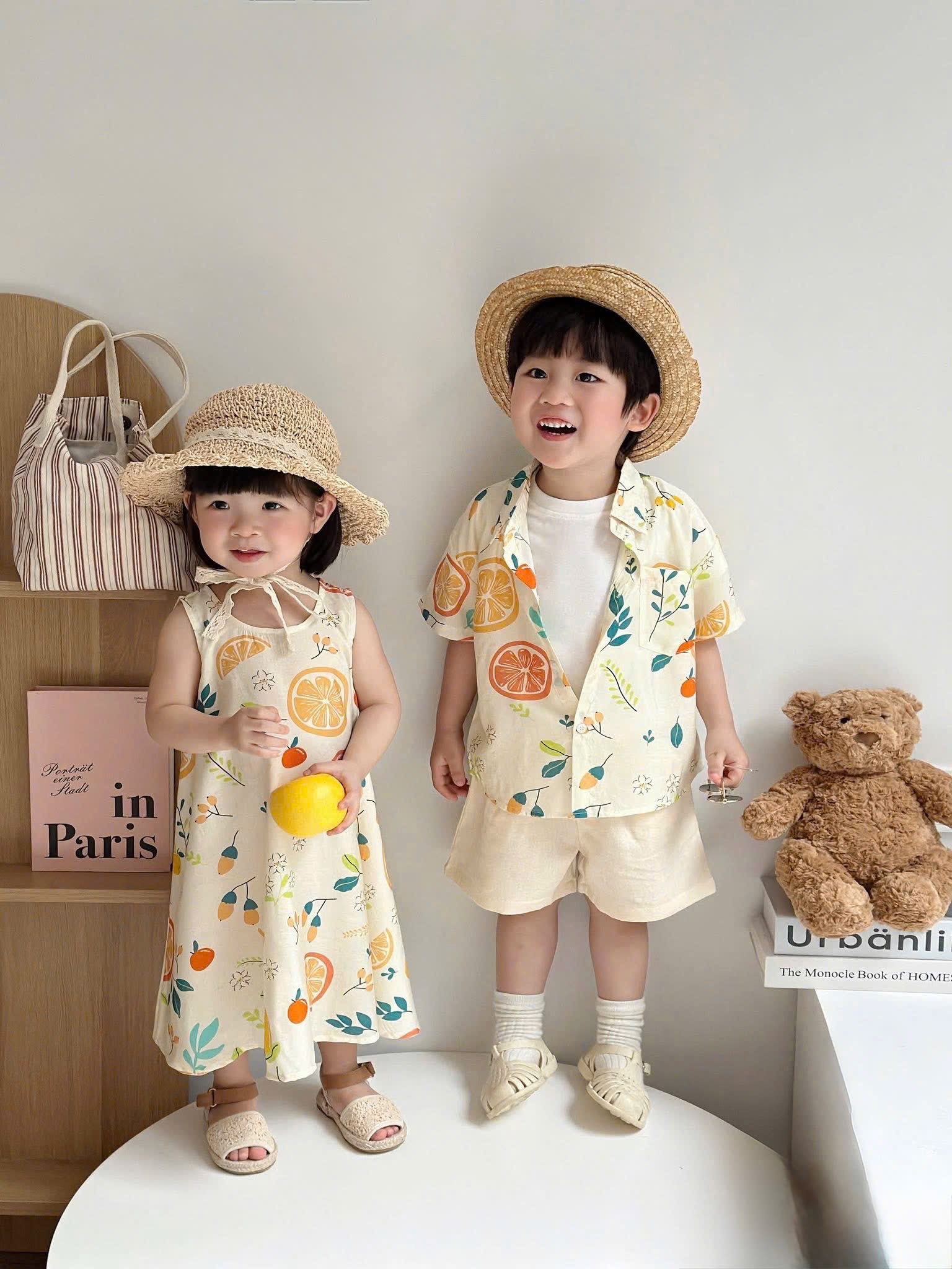 Sét cặp bộ (váy) hoa quả bé trai gái