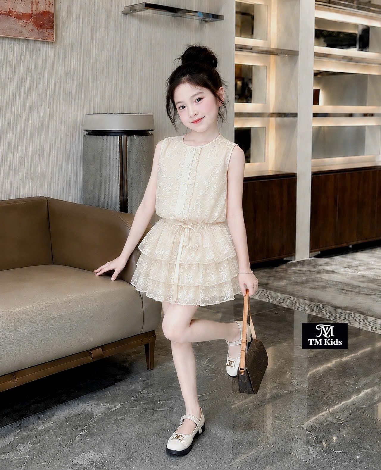 Sét ren tầng bo eo kèm quần bé gái