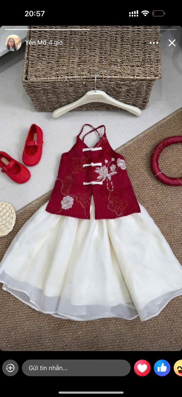 Sét trung thu 2 dây đỏ cv tơ 2 lớp kèm mấn bé gái