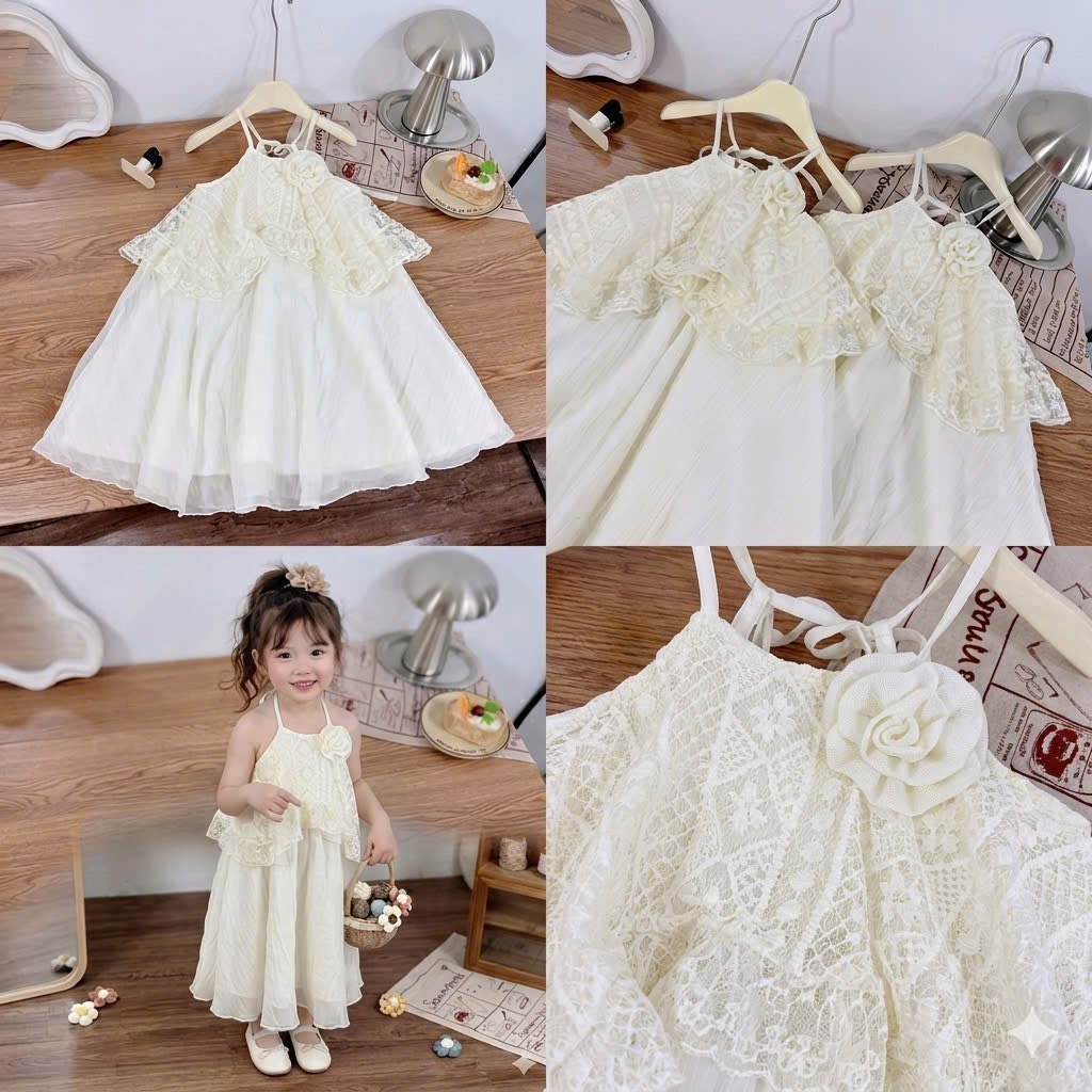 Sét váy 2 dây kem xịn bé gái