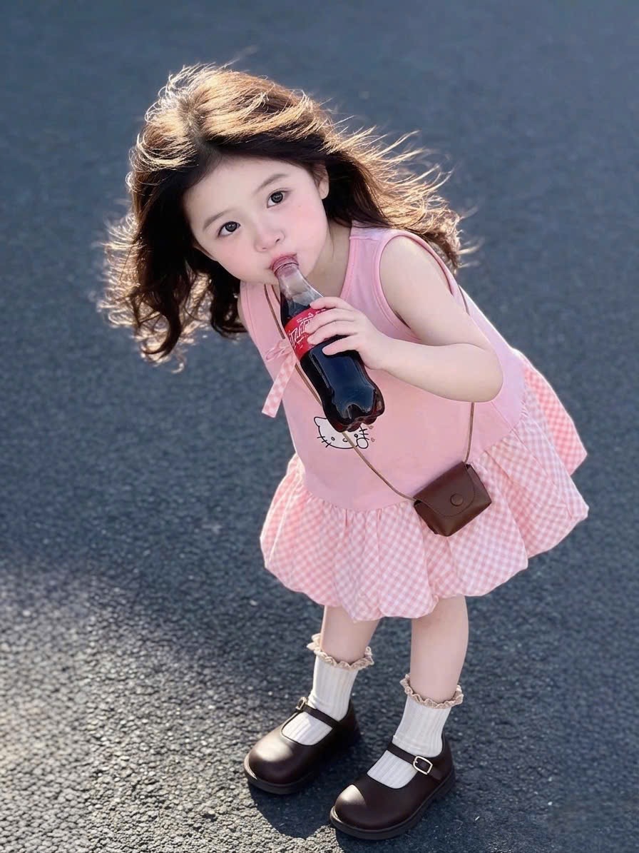 Sét váy ktty hồng thân kẻ sn bé gái