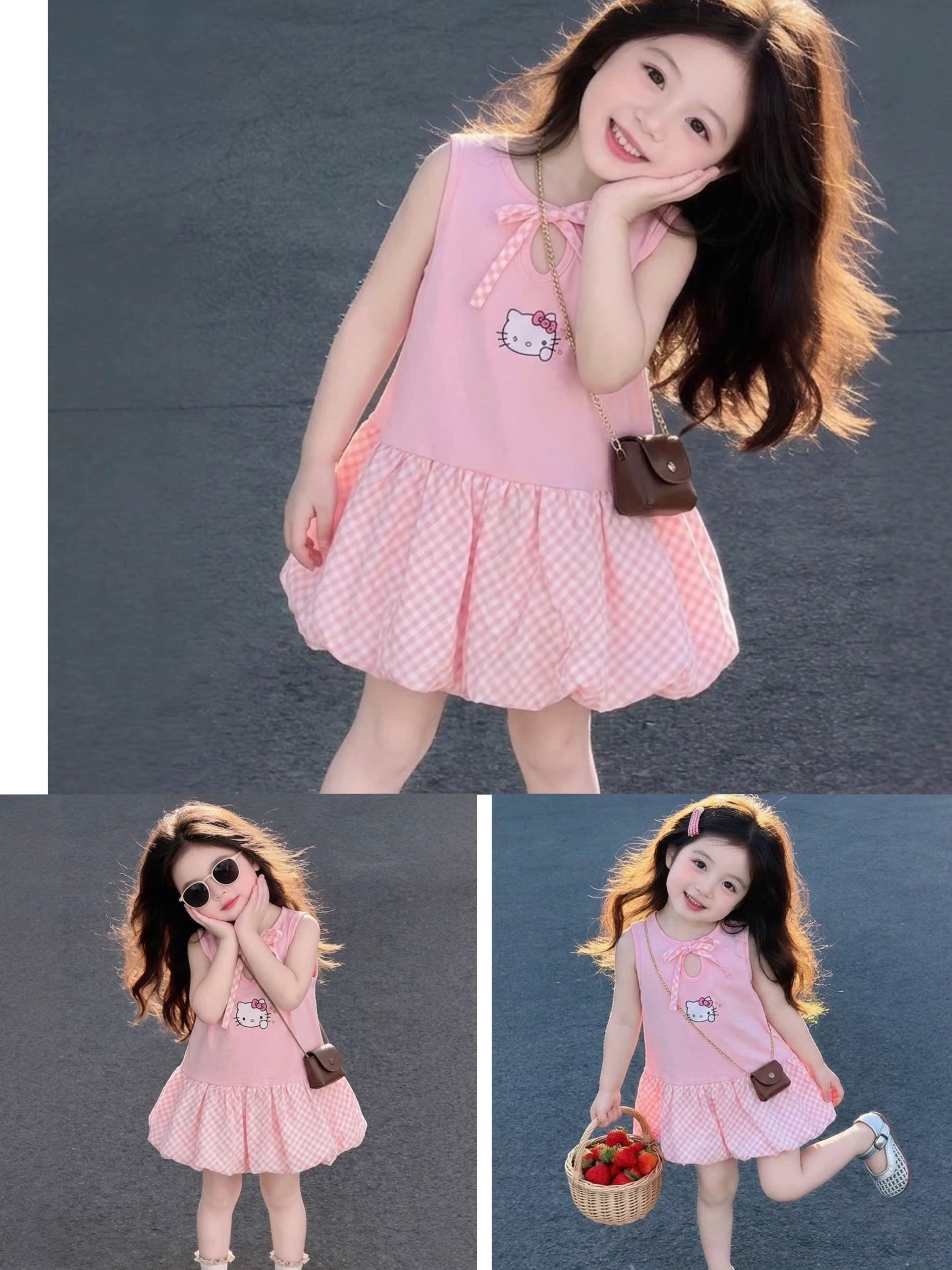 Sét váy ktty hồng thân kẻ sn bé gái