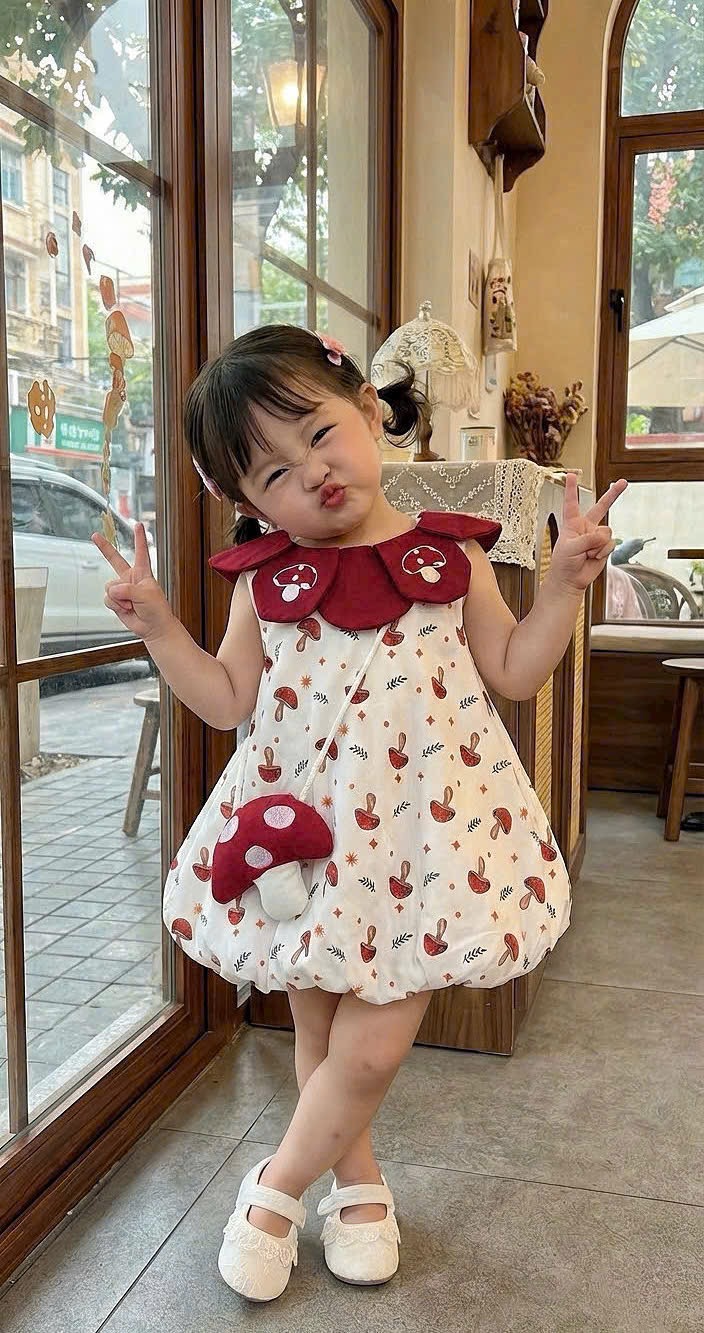 Sét váy nấm kèm túi đeo bé gái