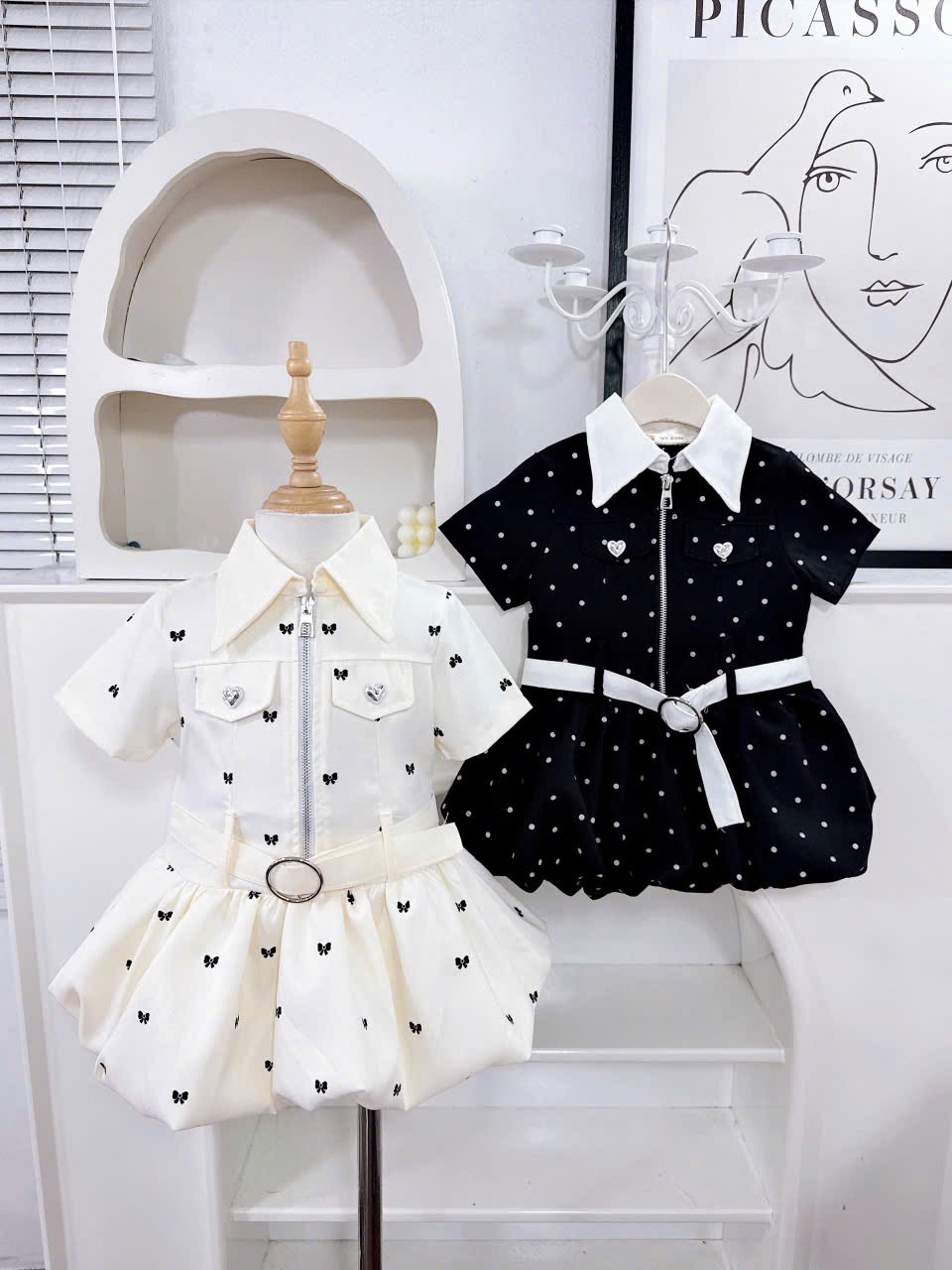 Sét váy thân bồng đai eo bé gái***