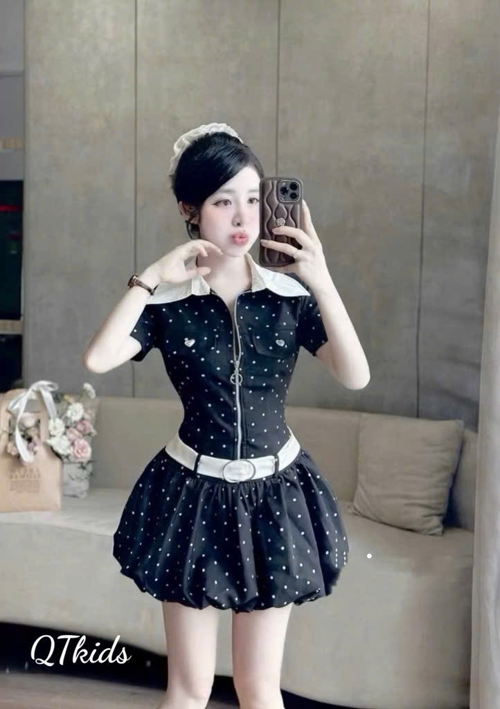 Sét váy thân bồng đai eo bé gái***