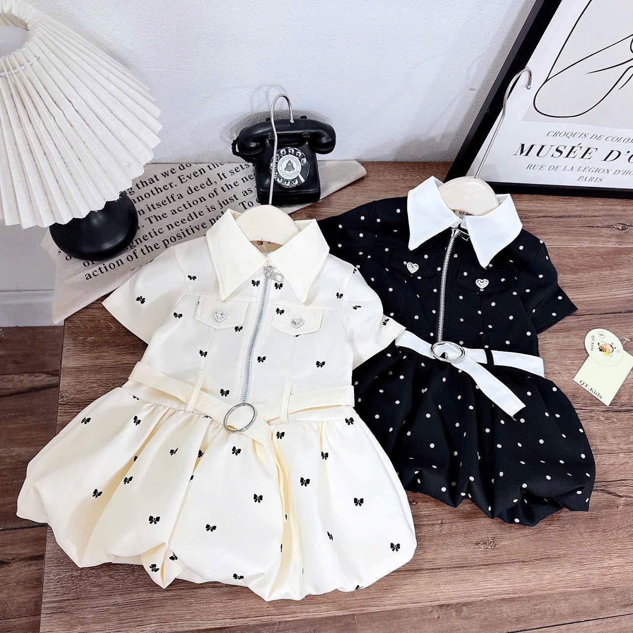 Sét váy thân bồng đai eo bé gái***