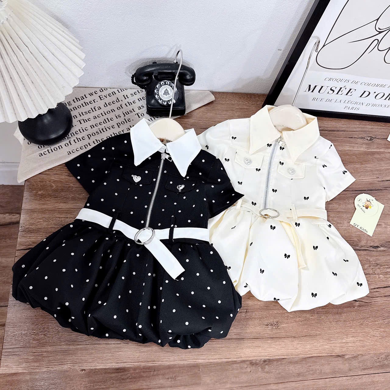 Sét váy thân bồng đai eo bé gái***