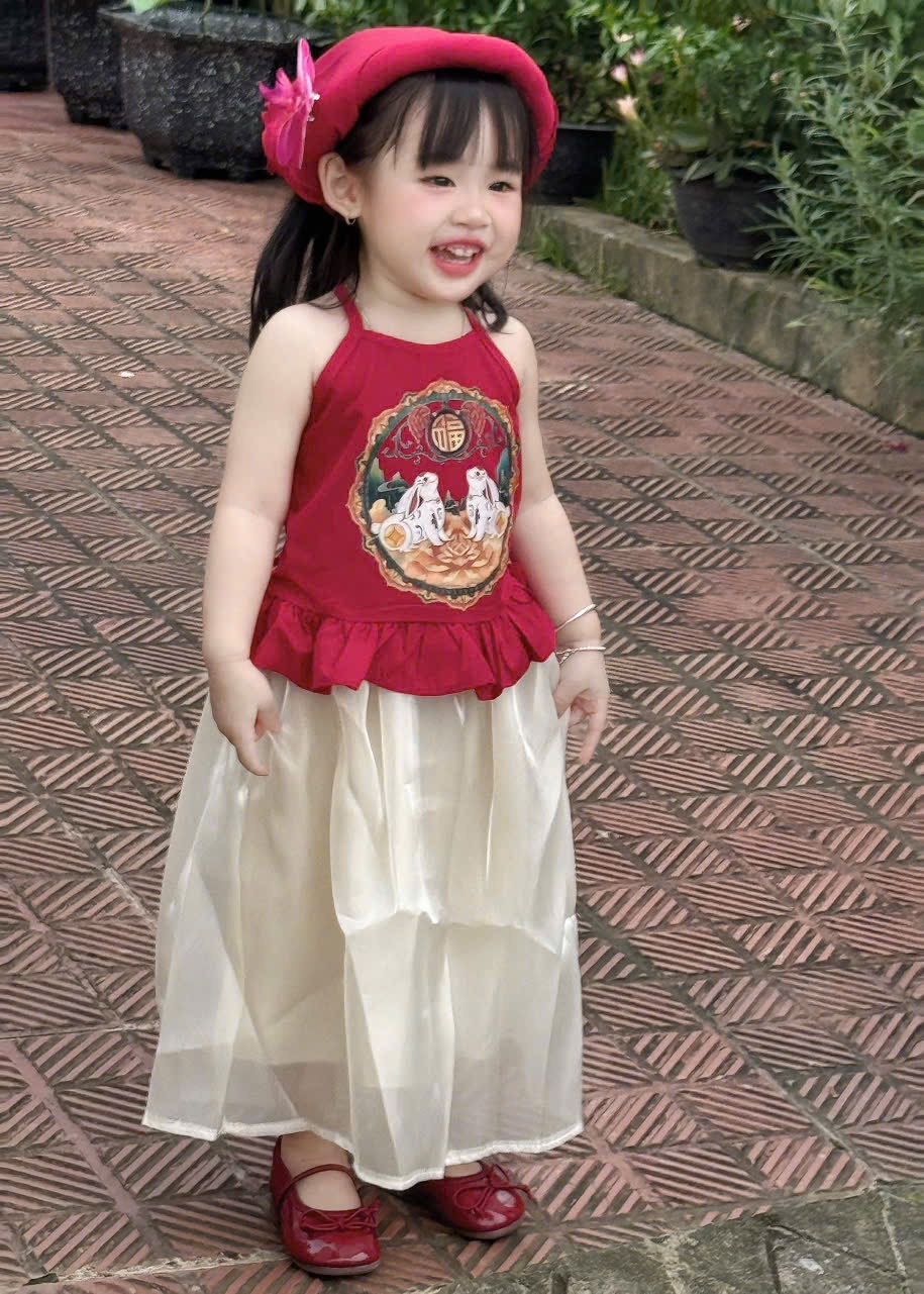 Sét yếm đào thỏ kèm mấn và khăn trung thu bé gái