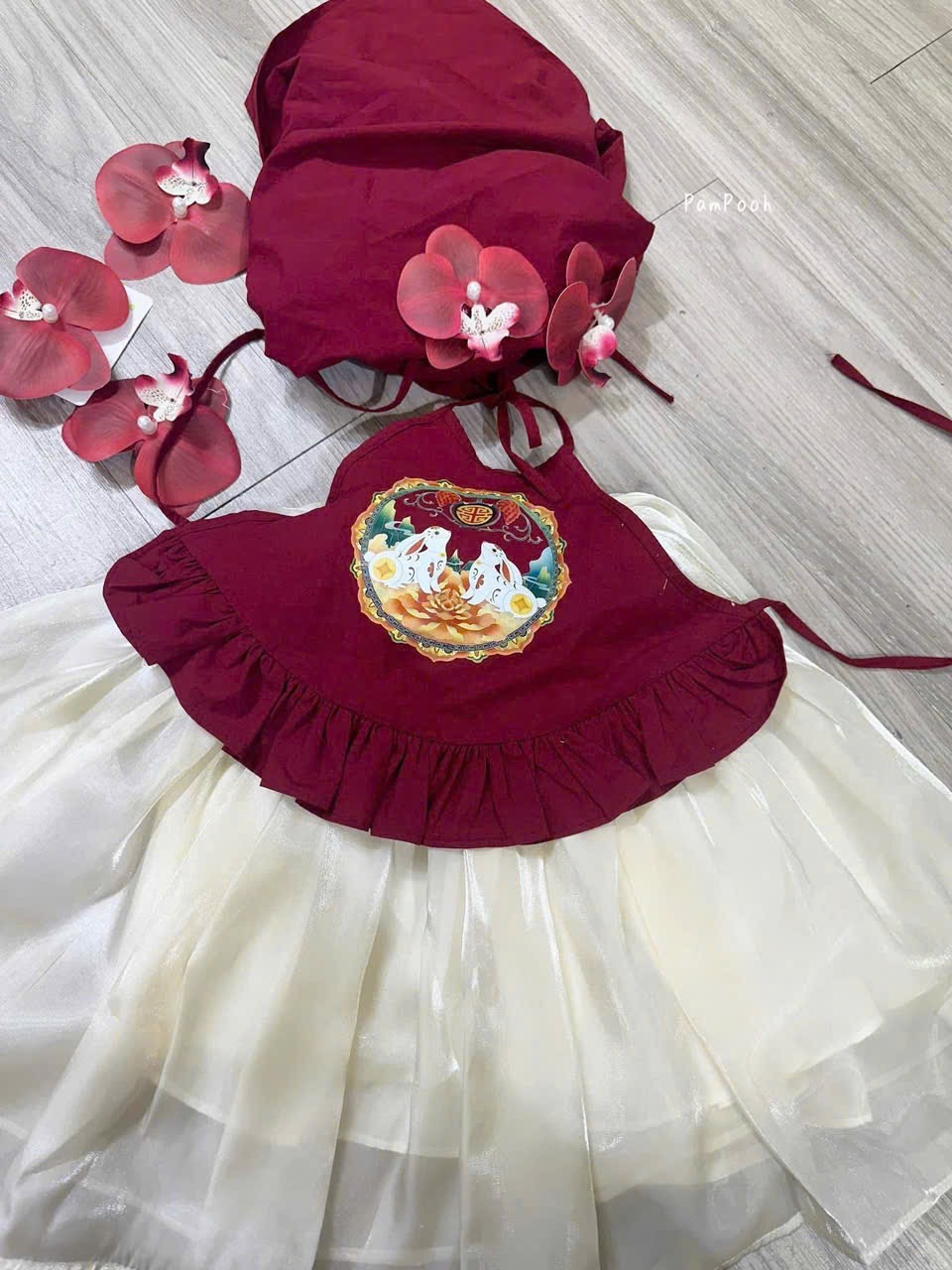 Sét yếm đào thỏ kèm mấn và khăn trung thu bé gái