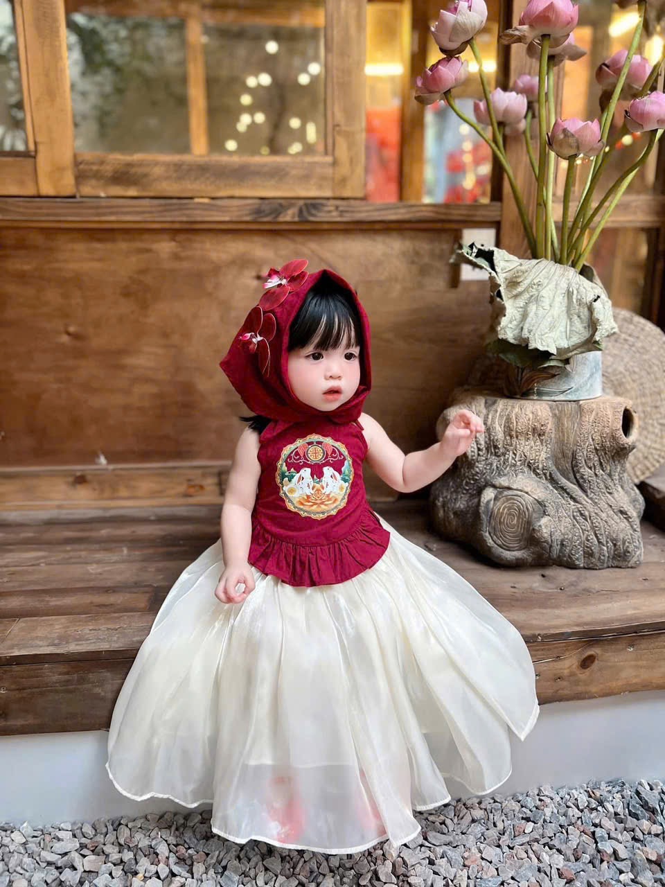 Sét yếm đào thỏ kèm mấn và khăn trung thu bé gái