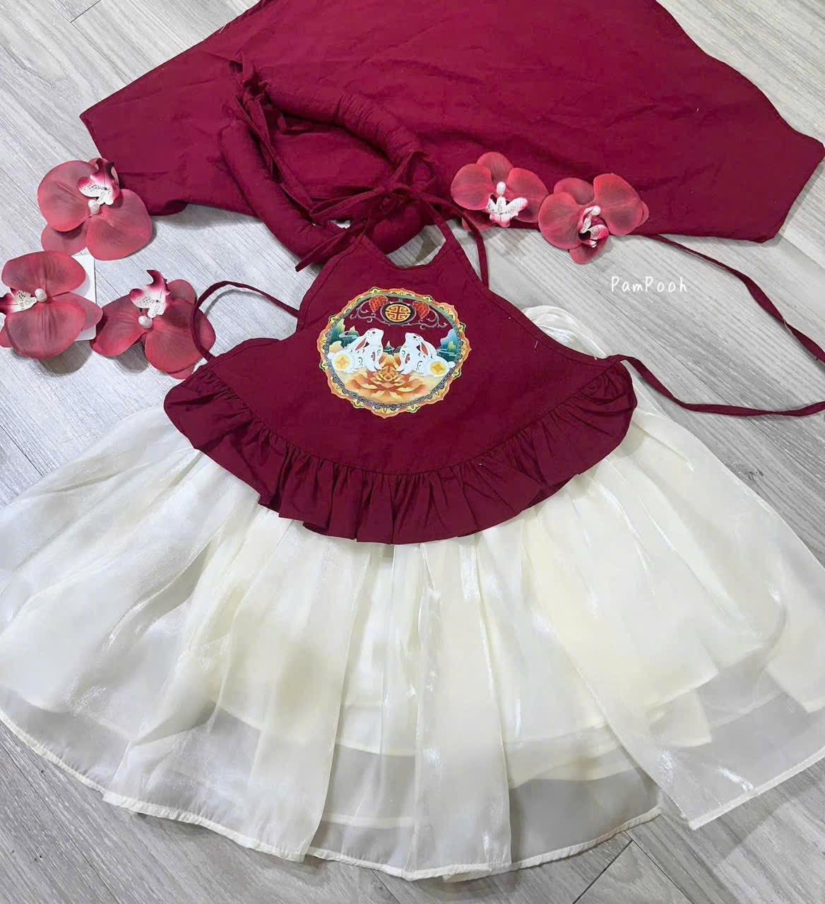 Sét yếm đào thỏ kèm mấn và khăn trung thu bé gái