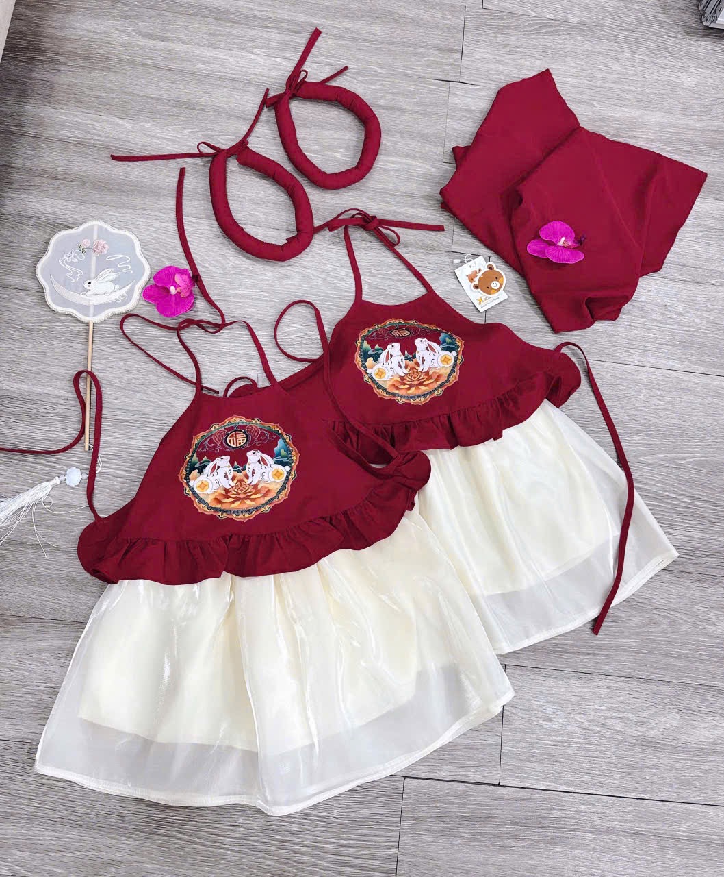 Sét yếm đào thỏ kèm mấn và khăn trung thu bé gái