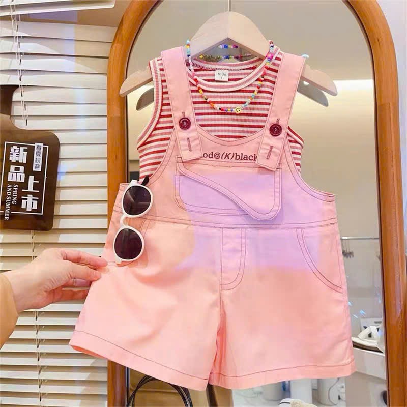 Sét yếm kaki hồng kèm áo xk bé gái