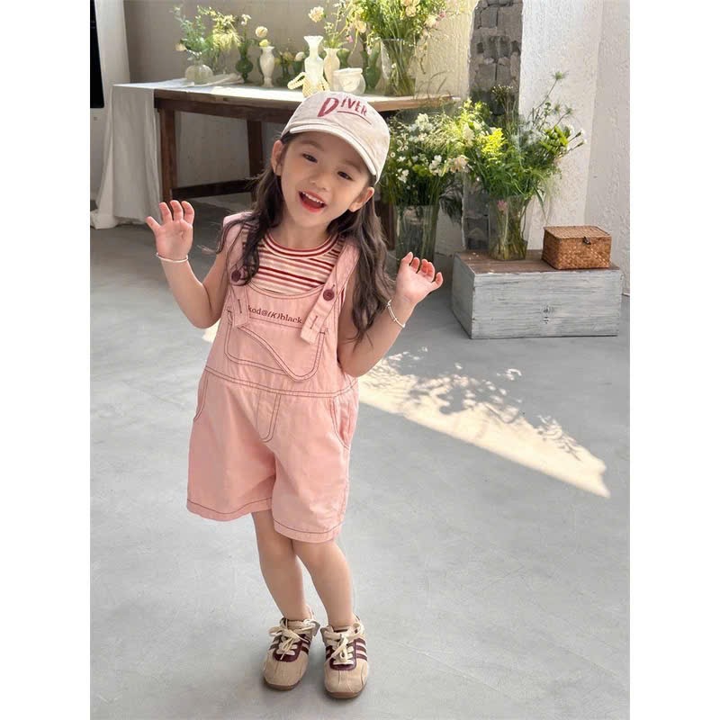 Sét yếm kaki hồng kèm áo xk bé gái