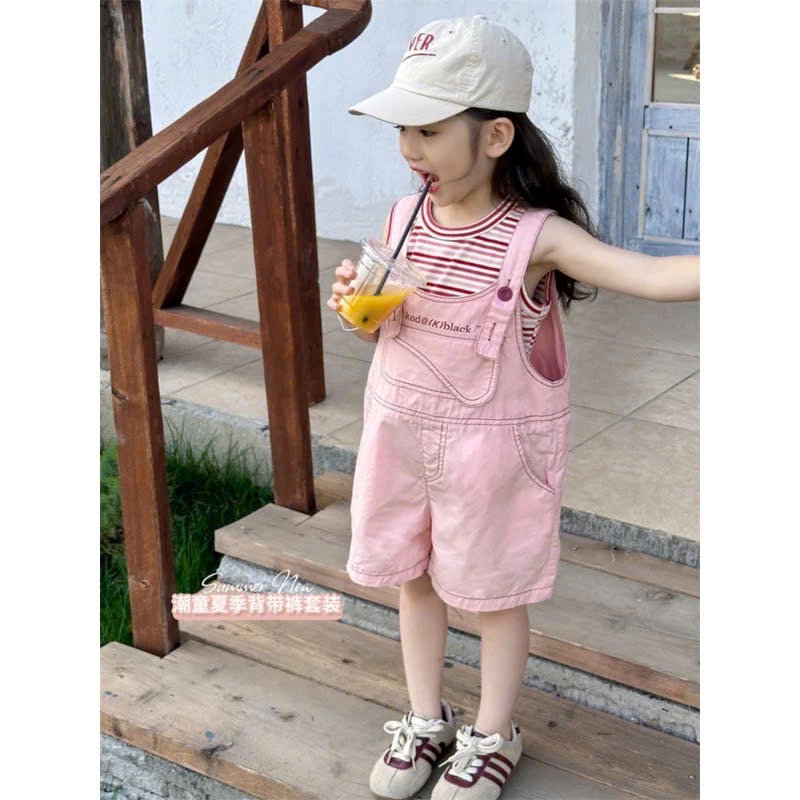 Sét yếm kaki hồng kèm áo xk bé gái