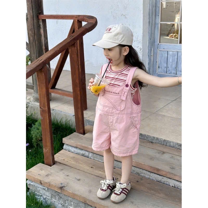 Sét yếm kaki hồng kèm áo xk bé gái