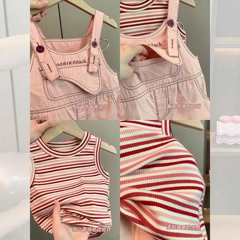 Sét yếm kaki hồng kèm áo xk bé gái