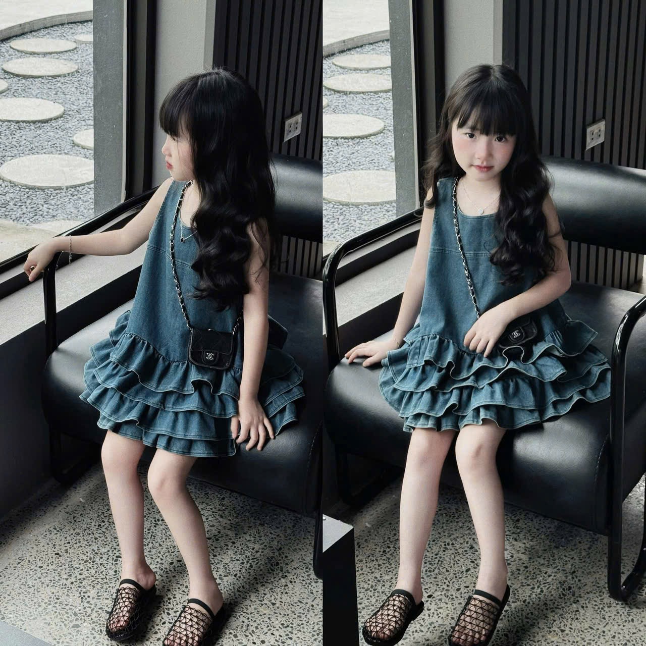 Váy bò tầng bé gái
