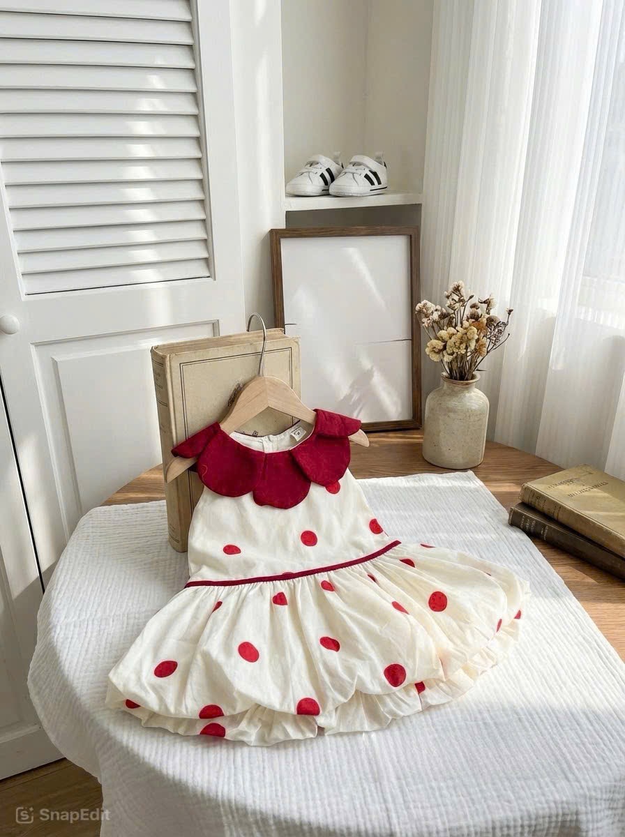 Váy bồng chấm bi đỏ bé gái