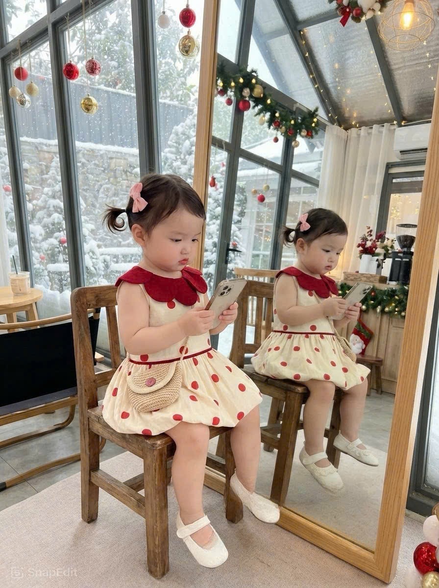 Váy bồng chấm bi đỏ bé gái