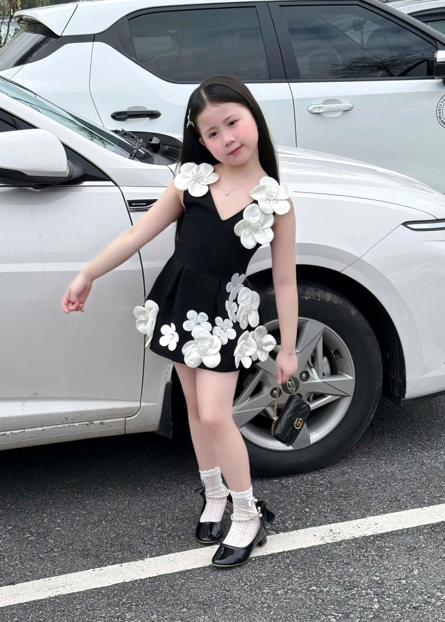 Váy cổ tim đính hoa lt bé gái