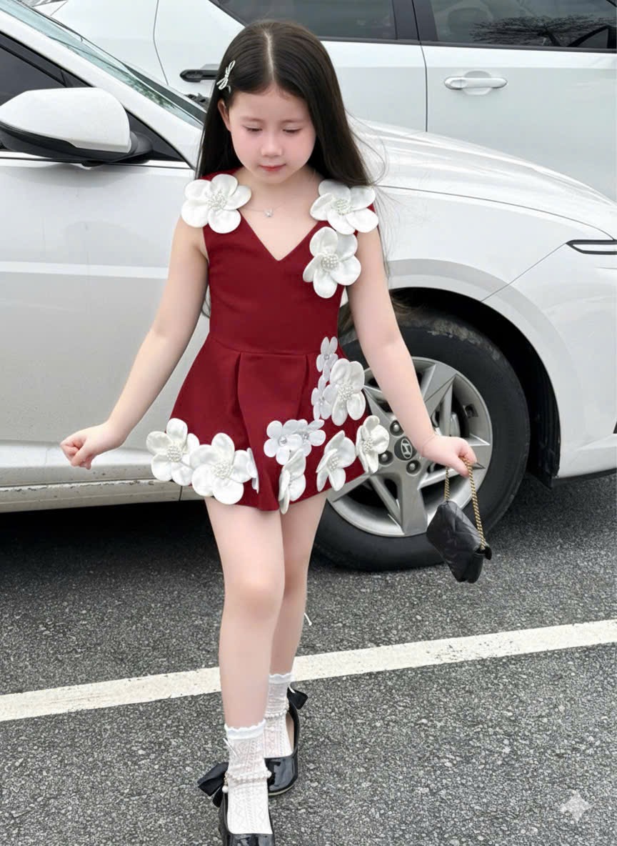 Váy cổ tim đính hoa lt bé gái