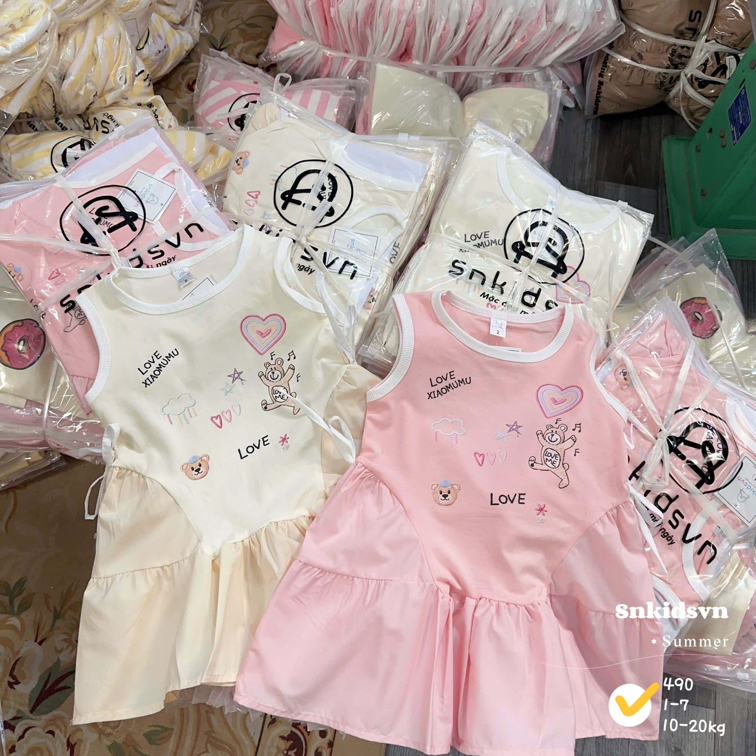 Váy cotton phối thô xinh bé gái