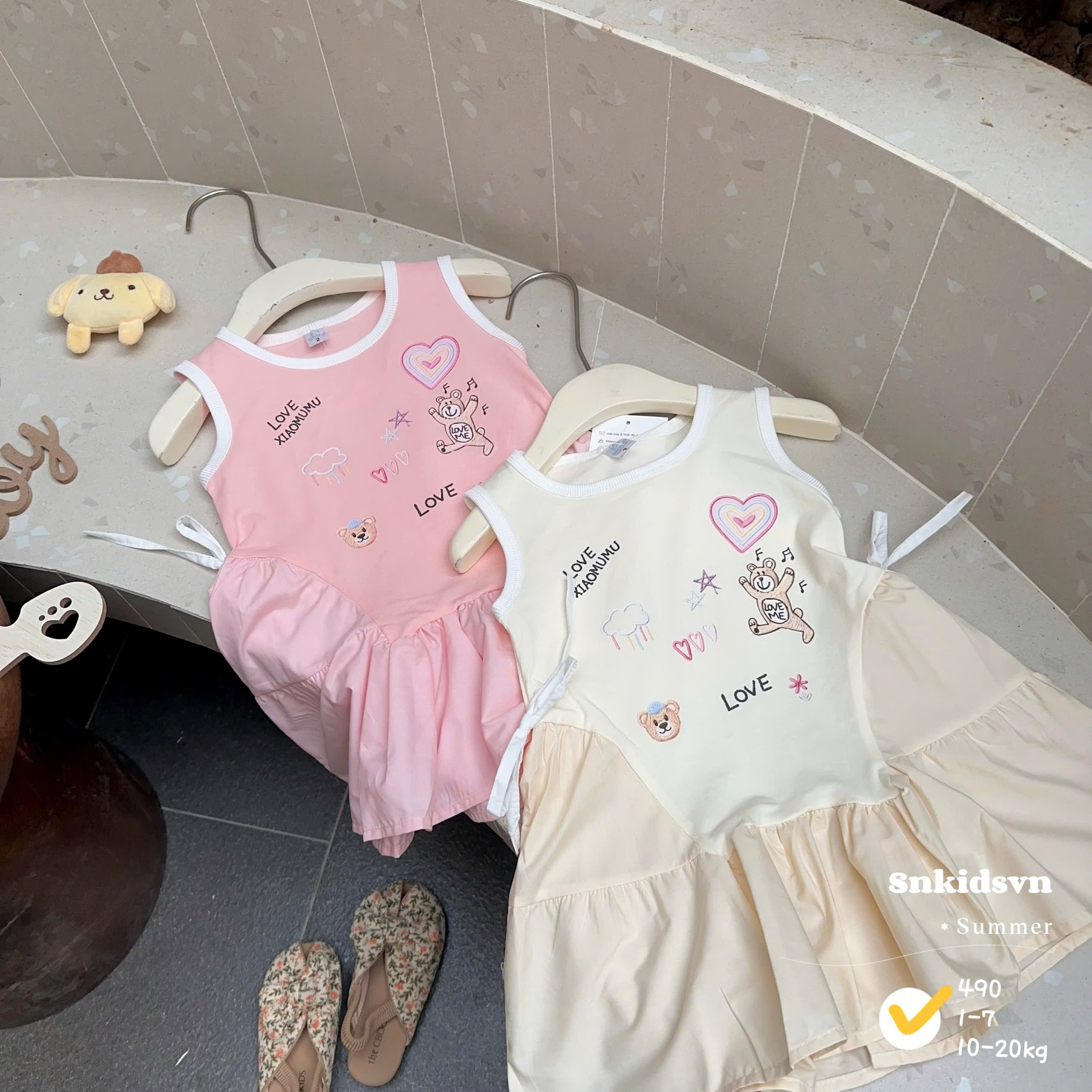 Váy cotton phối thô xinh bé gái