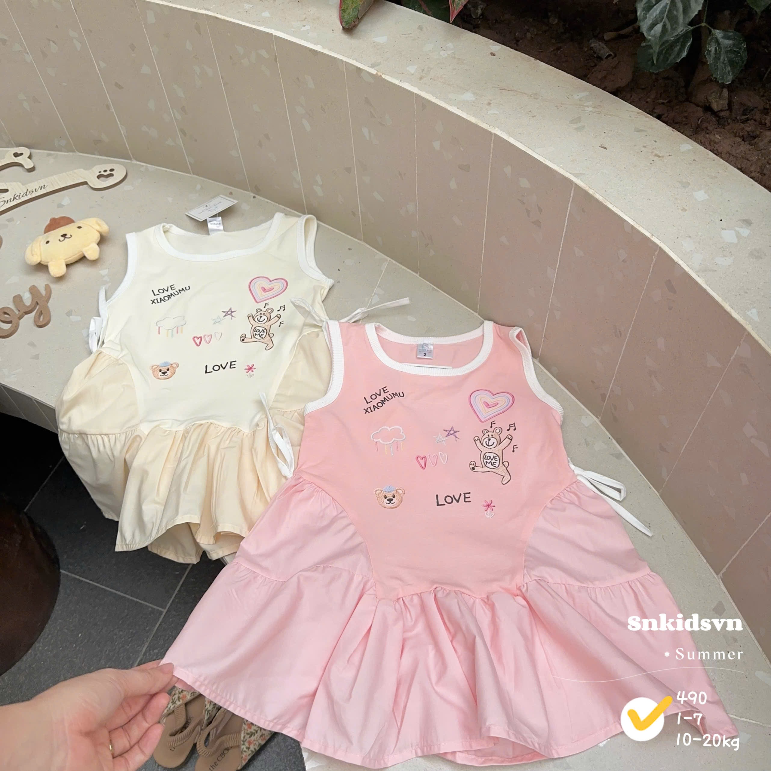 Váy cotton phối thô xinh bé gái