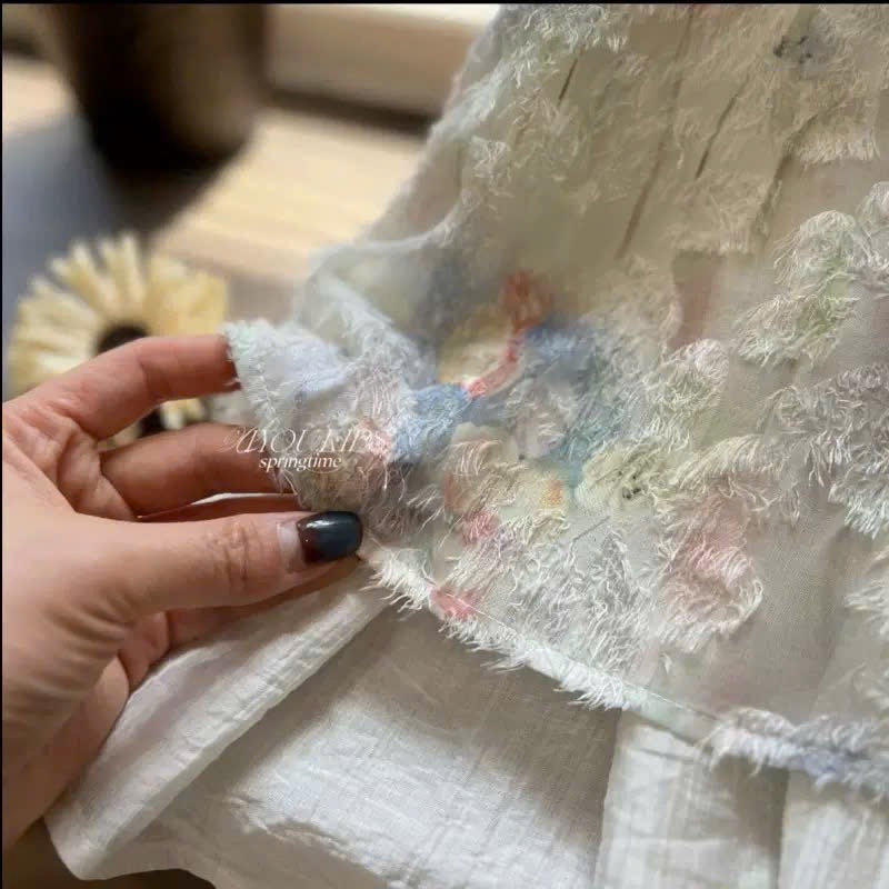 Váy hoa tuy lip xanh kèm mũ bé gái xk