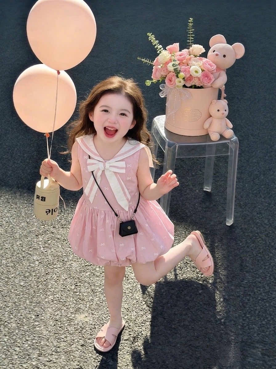 Váy hồng cổ hải quân bé gái