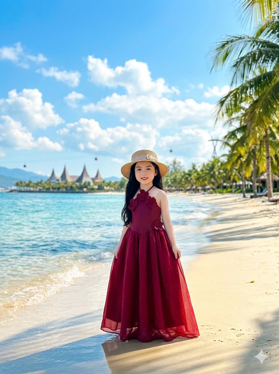 Váy maxi đỏ bé gái