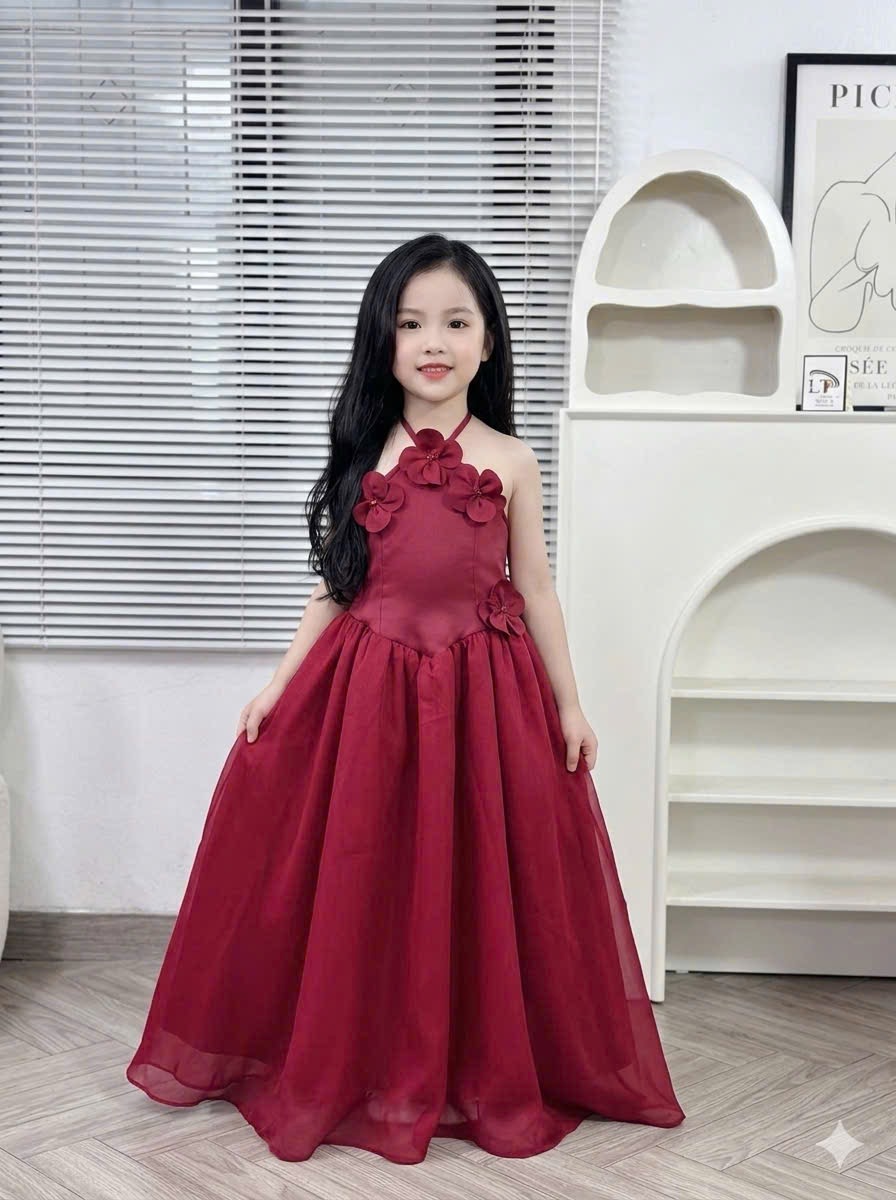 Váy maxi đỏ bé gái