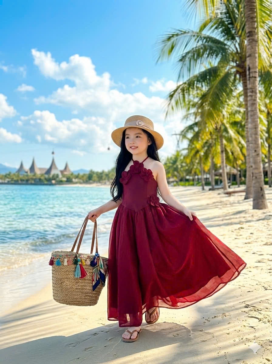 Váy maxi đỏ bé gái