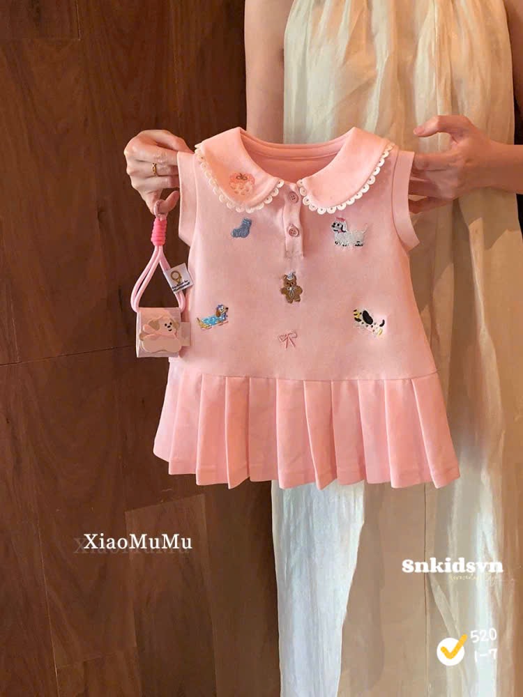 Váy polo hồng bé gái