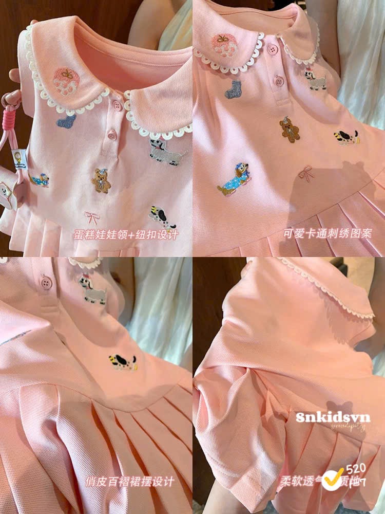 Váy polo hồng bé gái