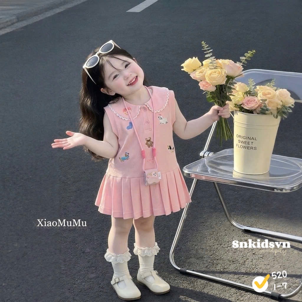 Váy polo hồng bé gái