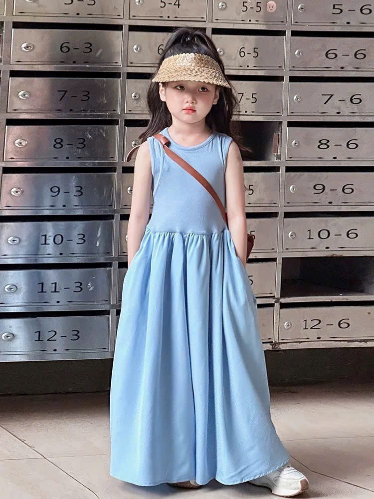 Váy sát nách kèm khăn túi bé gái