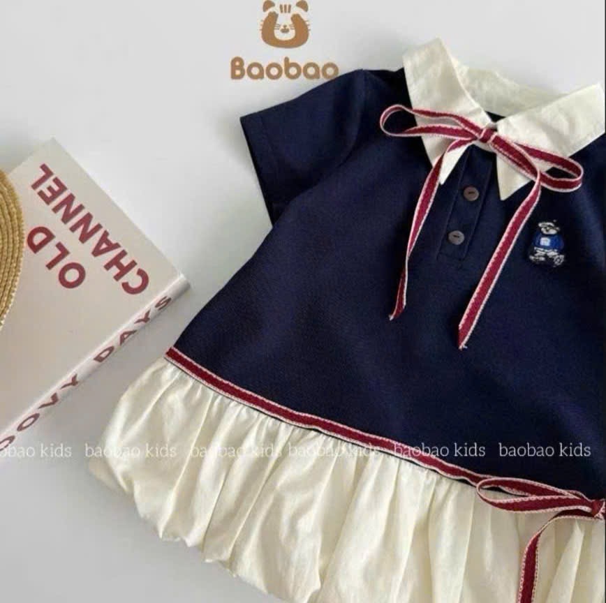 Váy xanh than thân bồng kèm túi bé gái