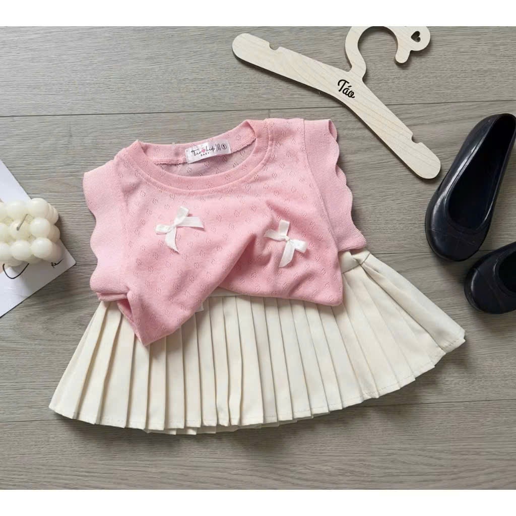 Xả sét bộ cotton dệt chân váy xếp ly