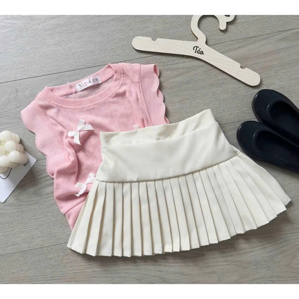 Xả sét bộ cotton dệt chân váy xếp ly