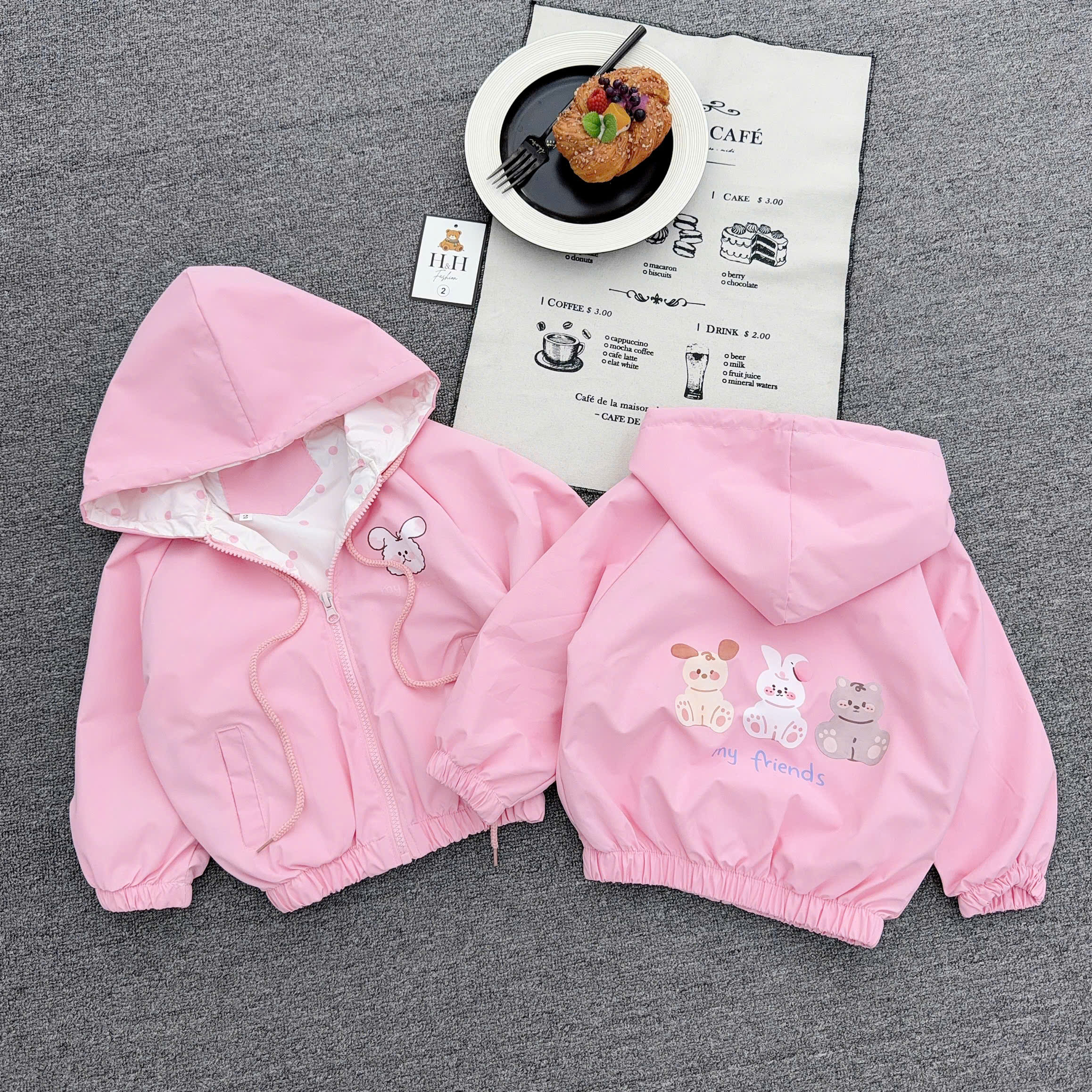 áo gió hồng thỏ 2 mặt bé gái