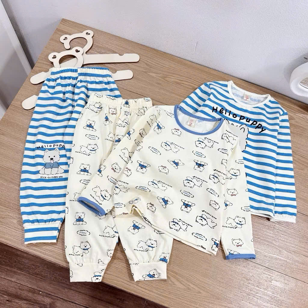 sét 2bo cotton dài tay puppy cho bé